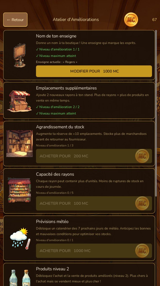 Écran des améliorations